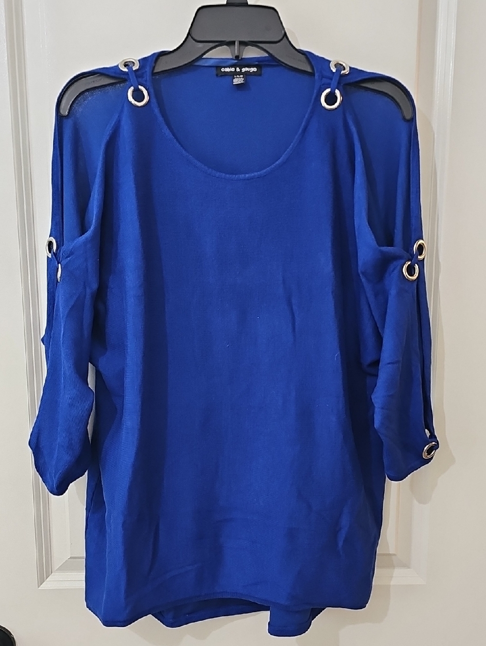 Cable & Gauge Royal Blue Cold-Shoulder Tunic with Silver Rings